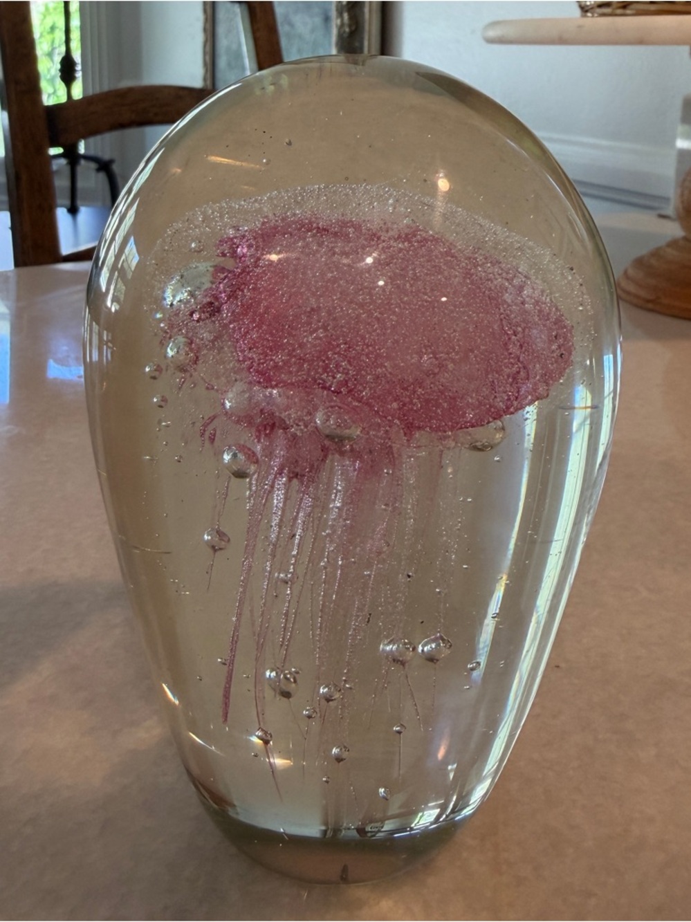 Handblown Glass Jellyfish Paperweight - Pink